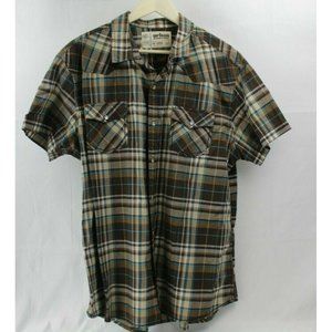 Urban Pipeline Blue Tan Brown Plaid Short Sleeve Button Front Shirt Mens XXL 2XL